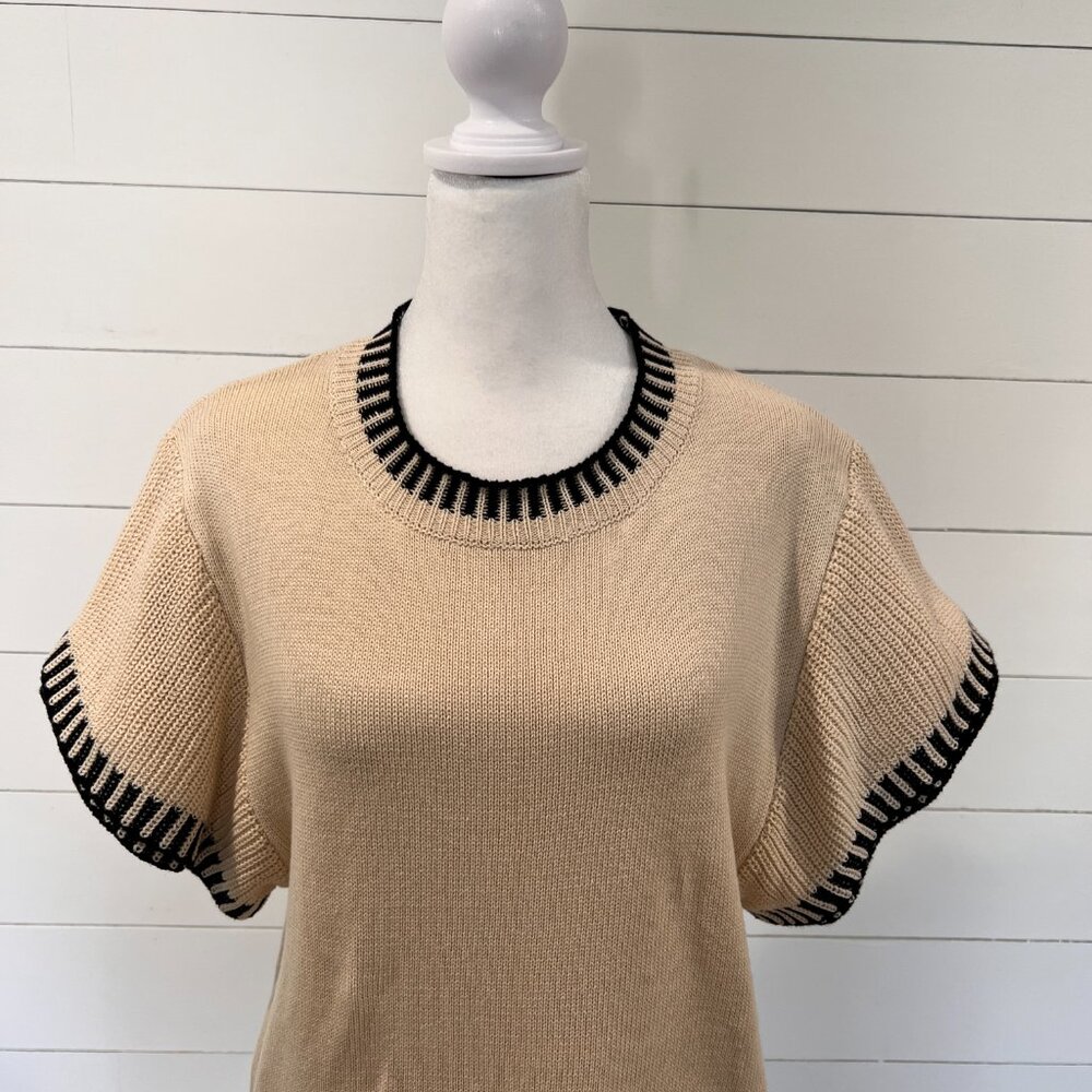 Miss Sparkling Cream and Black Short Sleeve Sweater Size XL - Picture 2 of 8